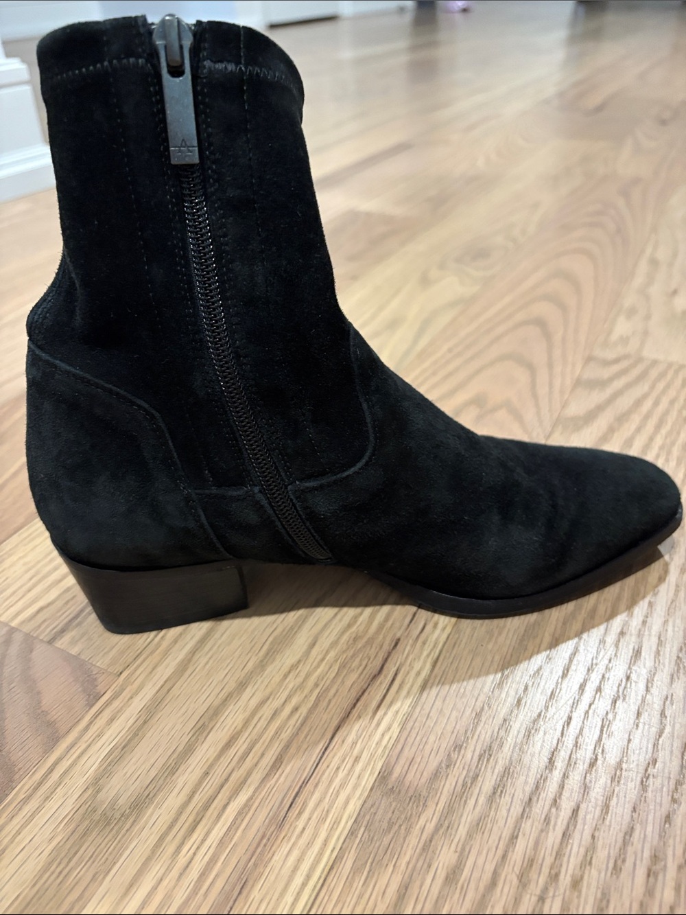 Aquatalia Waterproof Black Suede Ankle Boot with Side Zip